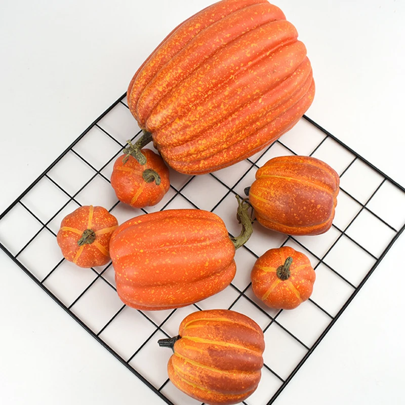 Citrouilles Artificielles pour la Décoration de la Maison, Grandes Citrouilles en Mousse pour la Récolte, Ornement de Bricolage, Artisanat d'Halloween, 7 Pièces