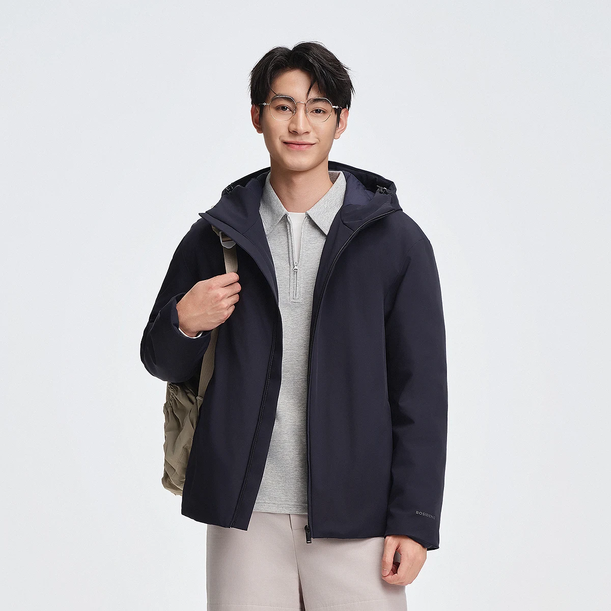 

Мужской приталенный стеганый пуховик Bosideng с капюшоном, регулируемым шнурком и потайной молнией для городской моды