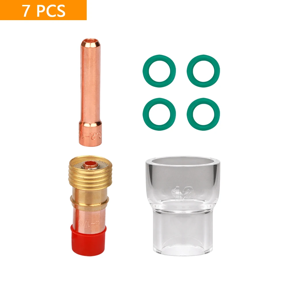 

7pcs TIG Welding Torch Stubby Gas Lens #12 Pyrex Glass Cup Contact Tip Collet Kit For WP-17/WP18 WP26 Tool Parts Heat Resistant