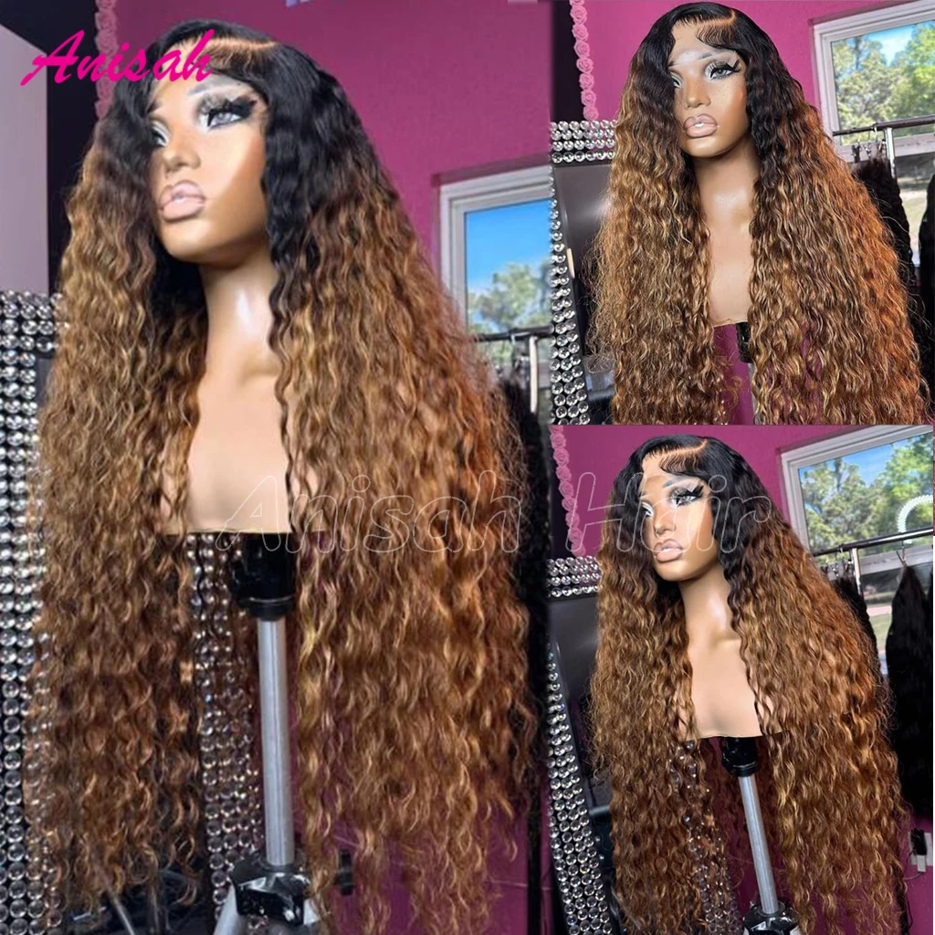 

Ombre Color 13x4 Lace Front Wig Human Hair Glueless Curly Water Wave Lace Closure Human Hair Wigs Pre Plucked for Black Women