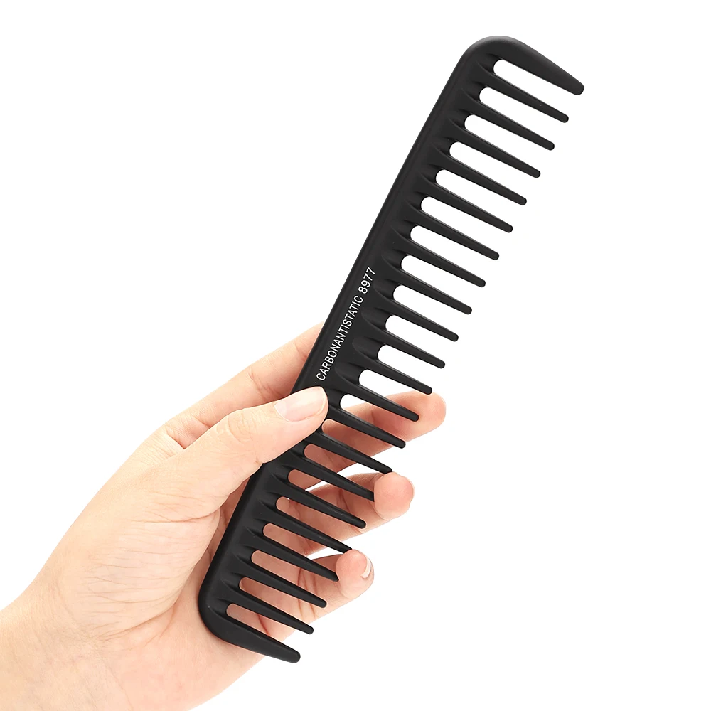 Schwarzer Flachkamm zum Haareschneiden, breite Zähne, Herren-Haarbürste, professioneller Salon- und Friseur-Haarschneidekamm, Carbon-Kämme – Detail 1