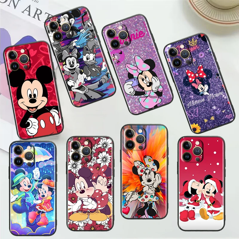 

Anime Disney Mickey Minnie For Apple iPhone 14 13 12 11 Pro Max Mini XS Max X XR 7 8 Plus SE2020 Black Phone Case Cover