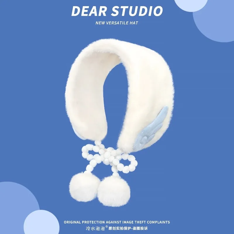 Y2k أجنحة الملاك وشاح قطيفة للنساء الخريف والشتاء السفر الدافئة تنوعا لطيف بوم بوم حزام غطاء للأذنين متعددة الوظائف #3