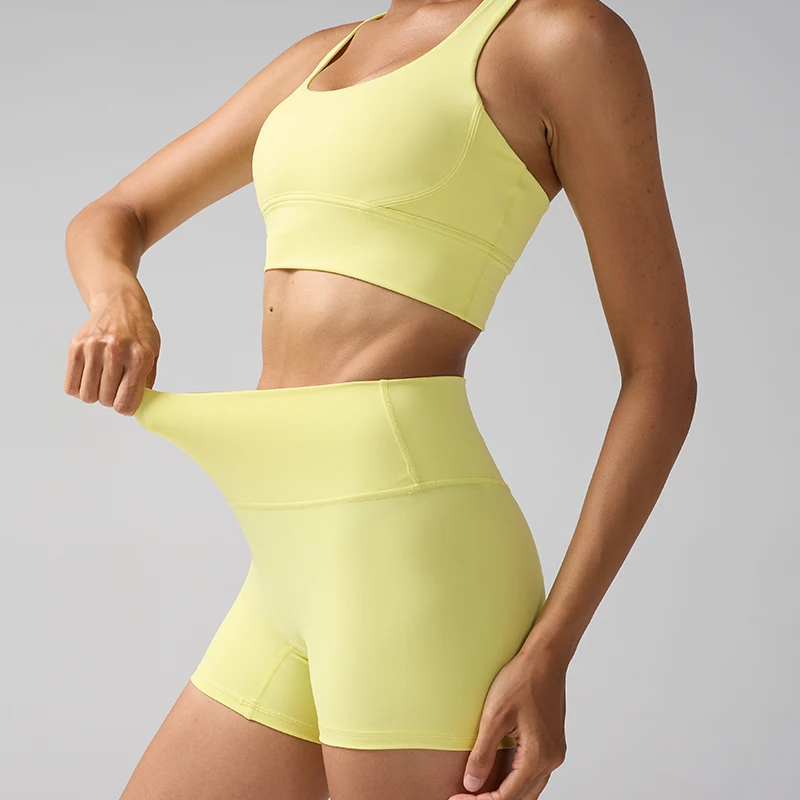 2 Pieces Women Yoga Shorts Set Cross Sport Bra High Waist Gym Shorts Breathable Comprehensive Training Jog Fitness Set🎽🩳