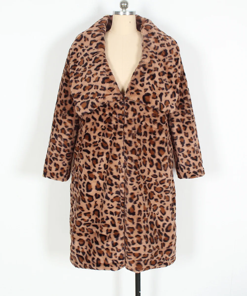 Kunstpelzmäntel für Damen, Pelzjacken, Leopardenmuster, lange Ärmel, Umlegekragen, offener Stich, dickes warmes Fell, locker, 2025, Herbst und Winter