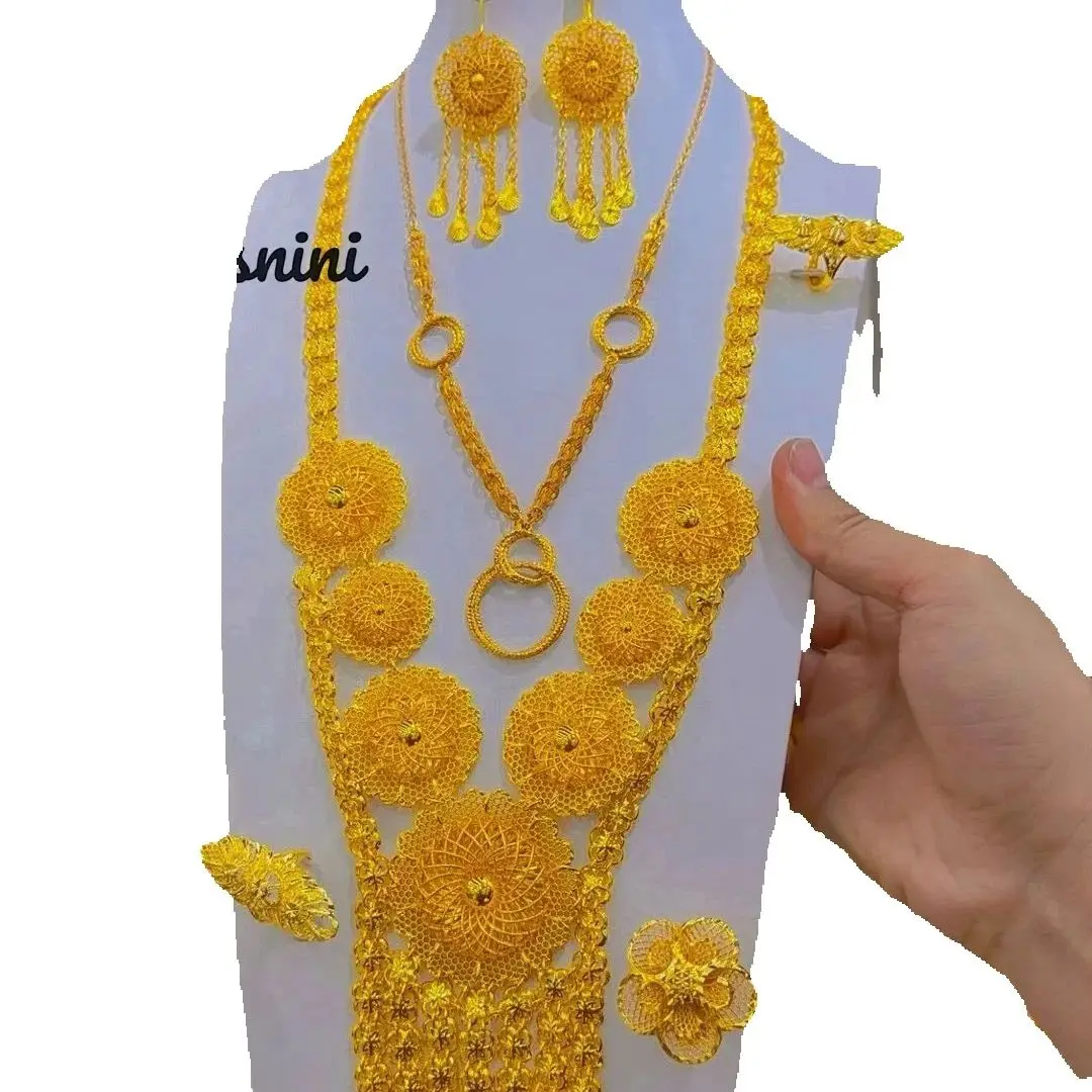 

New French Dubai Fashion 24K Gold Plated Necklace Earrings and Exquisite Engagement Party Jewelry Set for Lovers