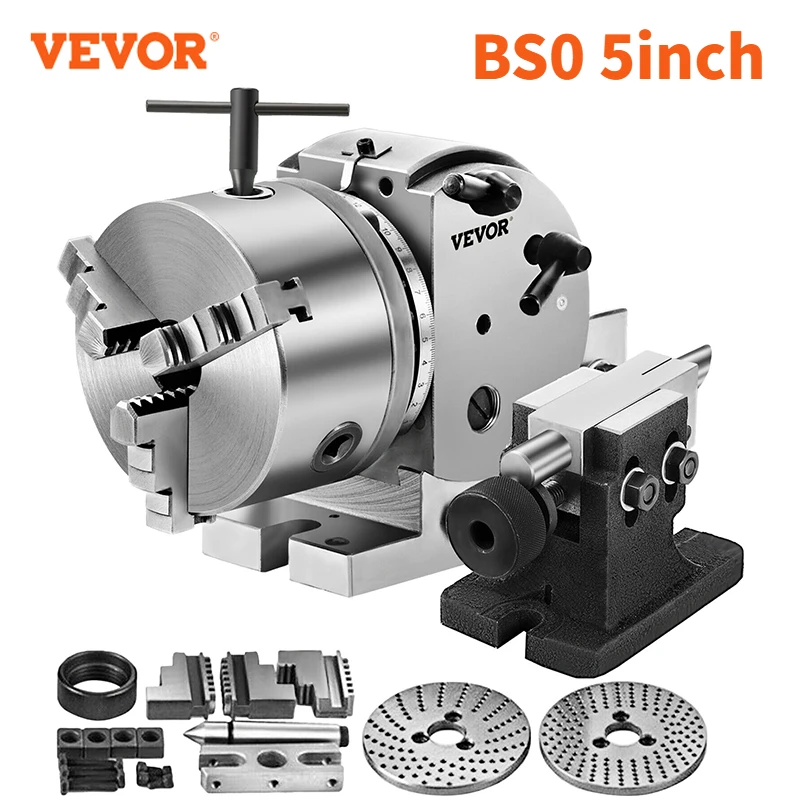 

VEVOR BS0 5" Dividing Head Indexing Head Semi Universal With Indexing Plates, Tailstock & 125mm 3-Jaw Chuck for Drilling Milling