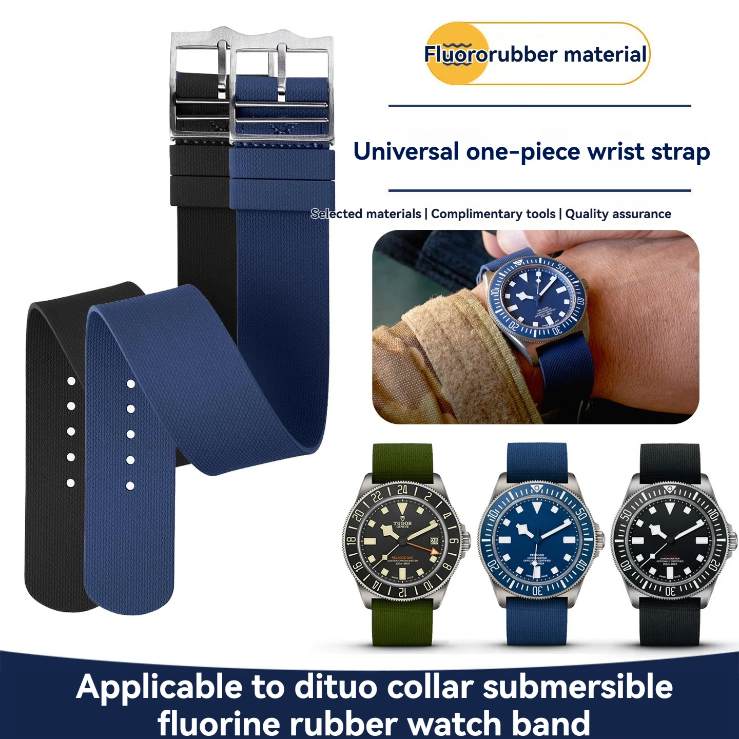 22mm Fluoroelastomer Watch Strap for TUDOR FXD/Pelagos/1958 Series - Soft Dive Watch band with Hidden Collar & Integrated Design