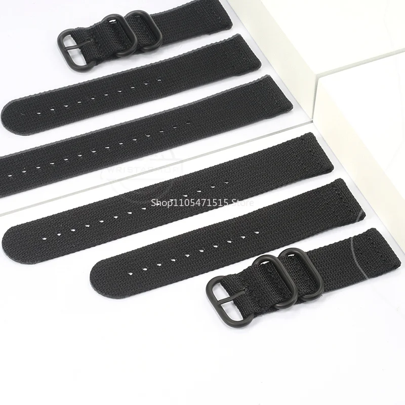 20mm/22mm/24mm Nylon Watch Band for Men 3-Section Black Strap Stainless Steel Buckle Sport Waterproof Durable + Tool