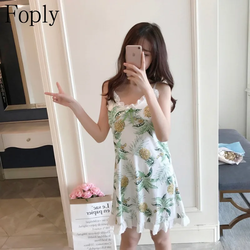

Women Nightgowns Shredded Milk Sleepwear Print Sling Nightdress Nightwear Dresses Sexy Lingerie Gown Housewear Robe Homedres