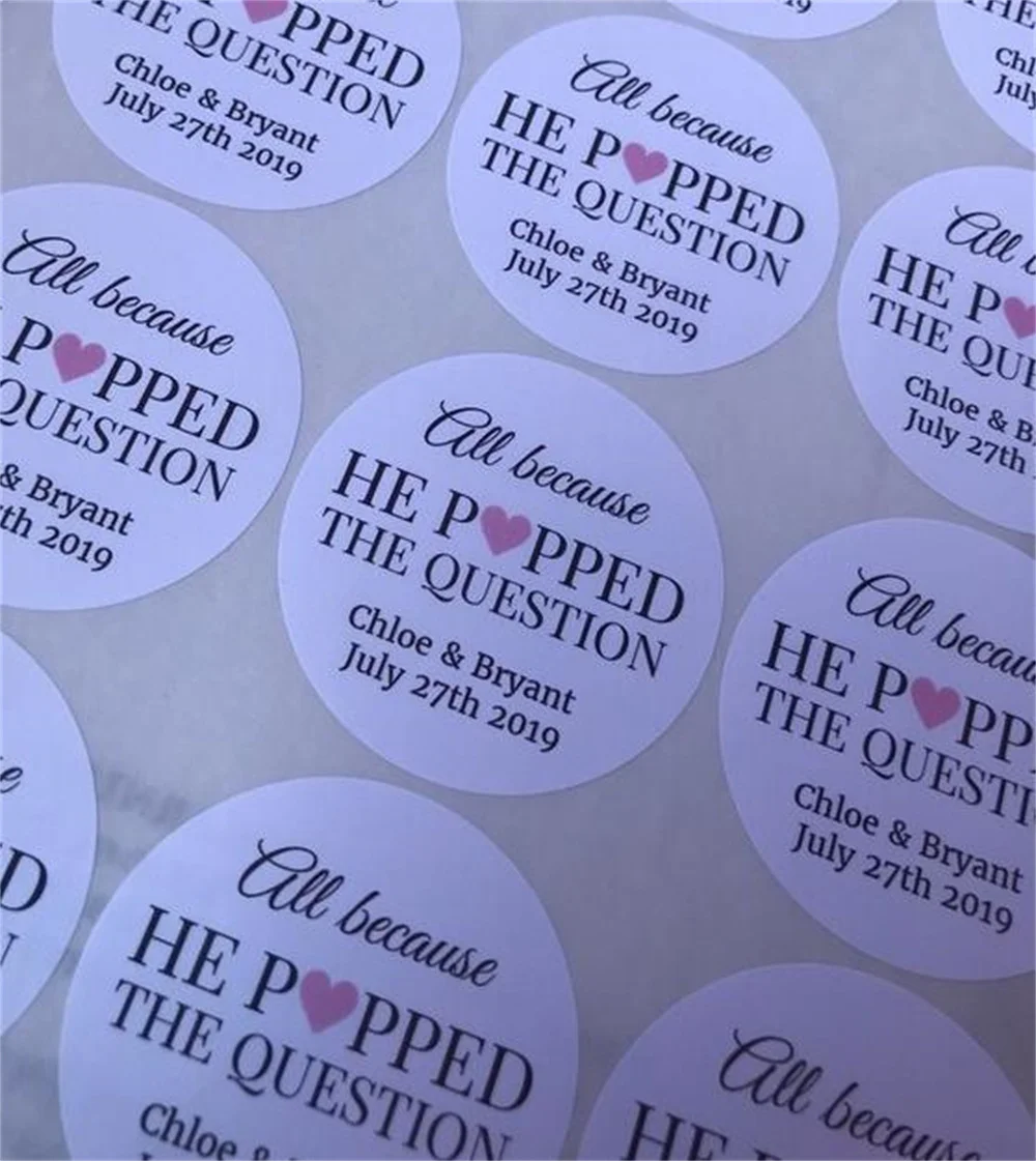 25PCS All because he popped the question stickers - He poppped the question stickers - Wedding favor stickers - Wedding stickers