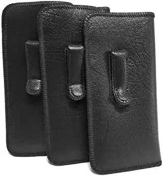 

Soft Slip-In Glasses Case with Metal Clip, Black 3-Pack for Men/Women, Slim Faux Leather Design