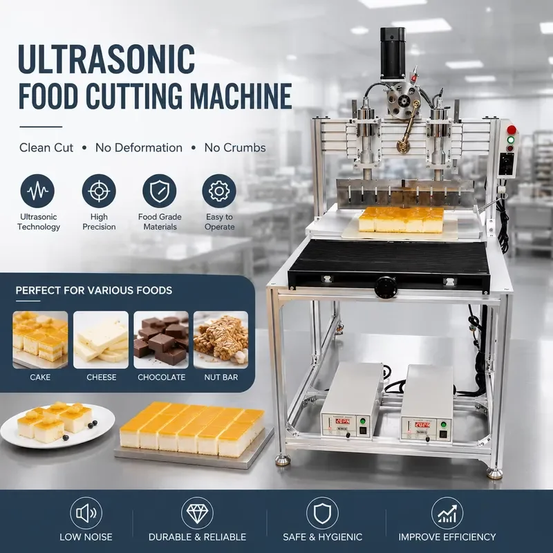 Factory Semi-automatic Double 300mm Knife Ultrasonic Food Cutter for Chocolate Cake Vegetables Cutting Machine for Snack