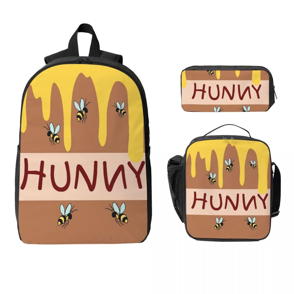 

The Hunny Pot Backpack Student Boys Girls BookBag School Bag Computer Shoulder Bags 3ps Insulated Lunch Bag Pencil Case