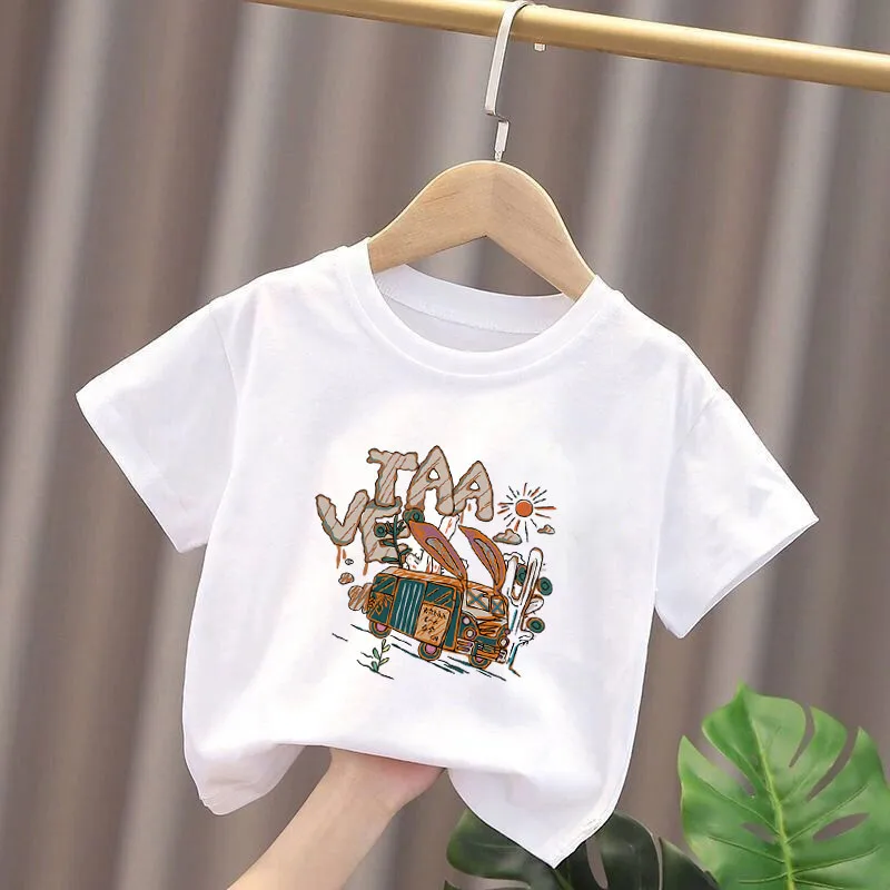 New summer collection: short-sleeved Western-style T-shirts for babies, available in large, medium, and small sizes; suitable fo