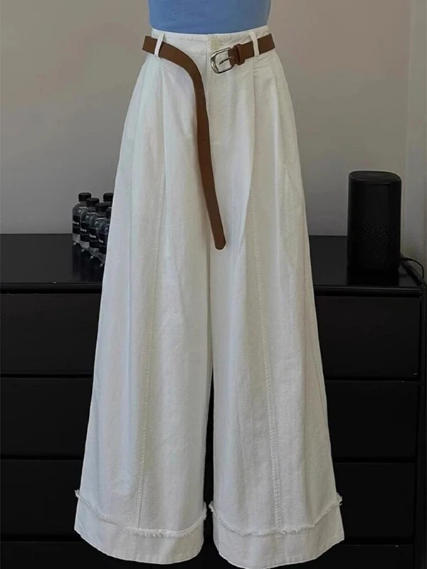 White High Waist Wide Leg Pants Women's Summer 2026 New Small Size Slimming Drapey Straight Casual Trousers Commute Style