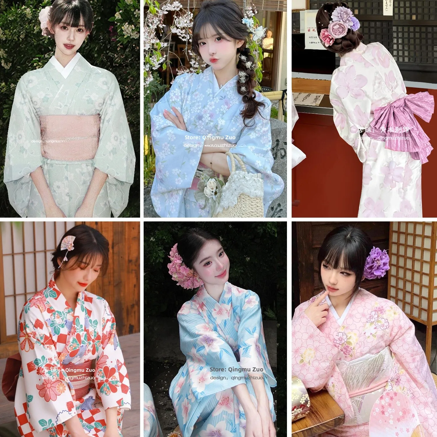 

Japanese Sle Long Kimono Robe Women's Autumn Photoaphy Costume Traditional Folklore Motifs Sweet Floral Print Home Stay T...