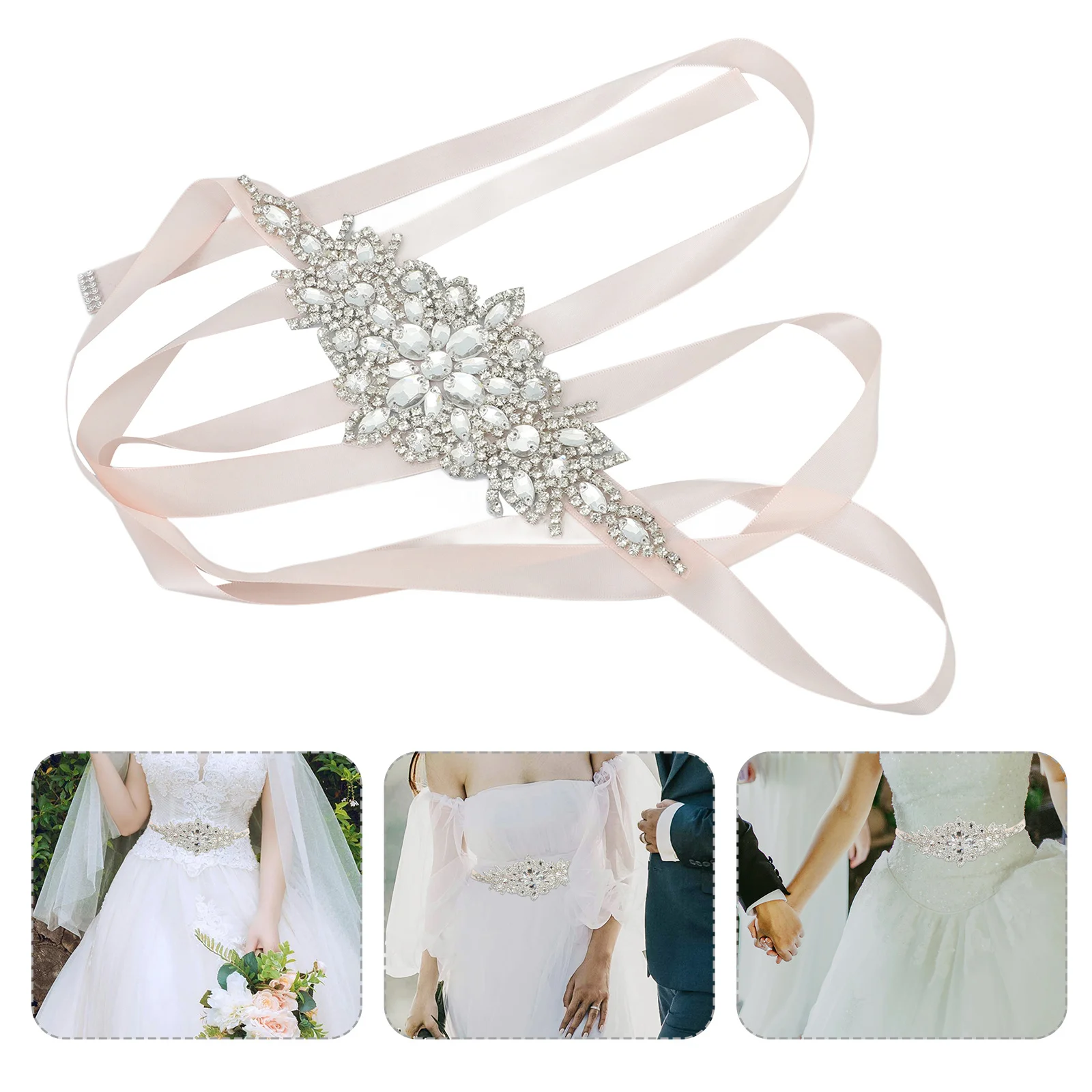 

Adjustable Rhinestone Ribbon Wedding Dress Belt Wide Sash Bridal Waistband Evening Dress Rhinestone Chain Belt