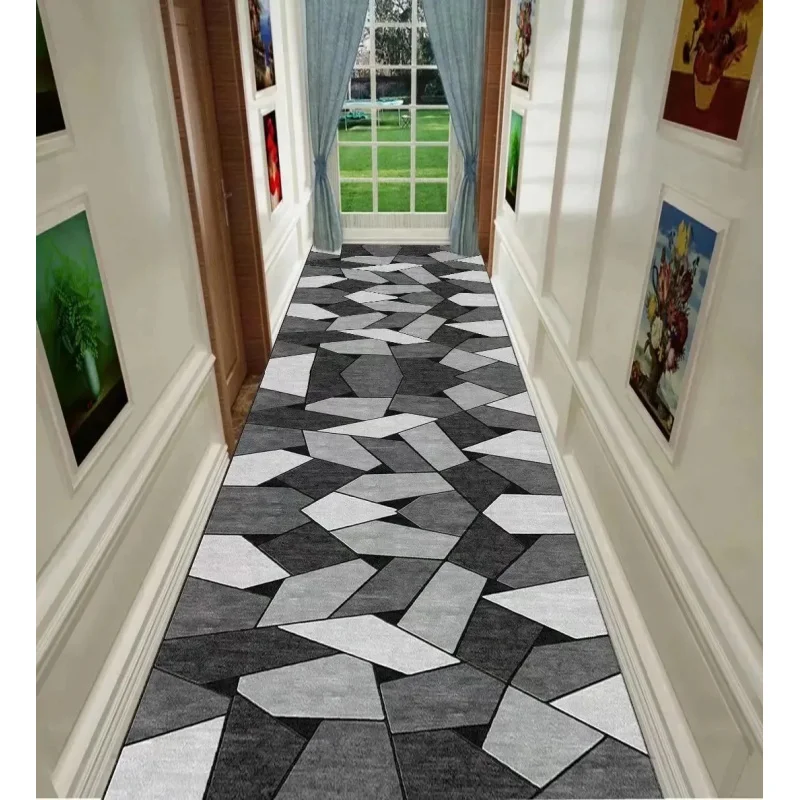VIKAMA Modern Geometric Long Corridor Carpet Hotel Lobby Aisle Entrance Mat Washable Non-Slip Bedroom Carpet Home Decor