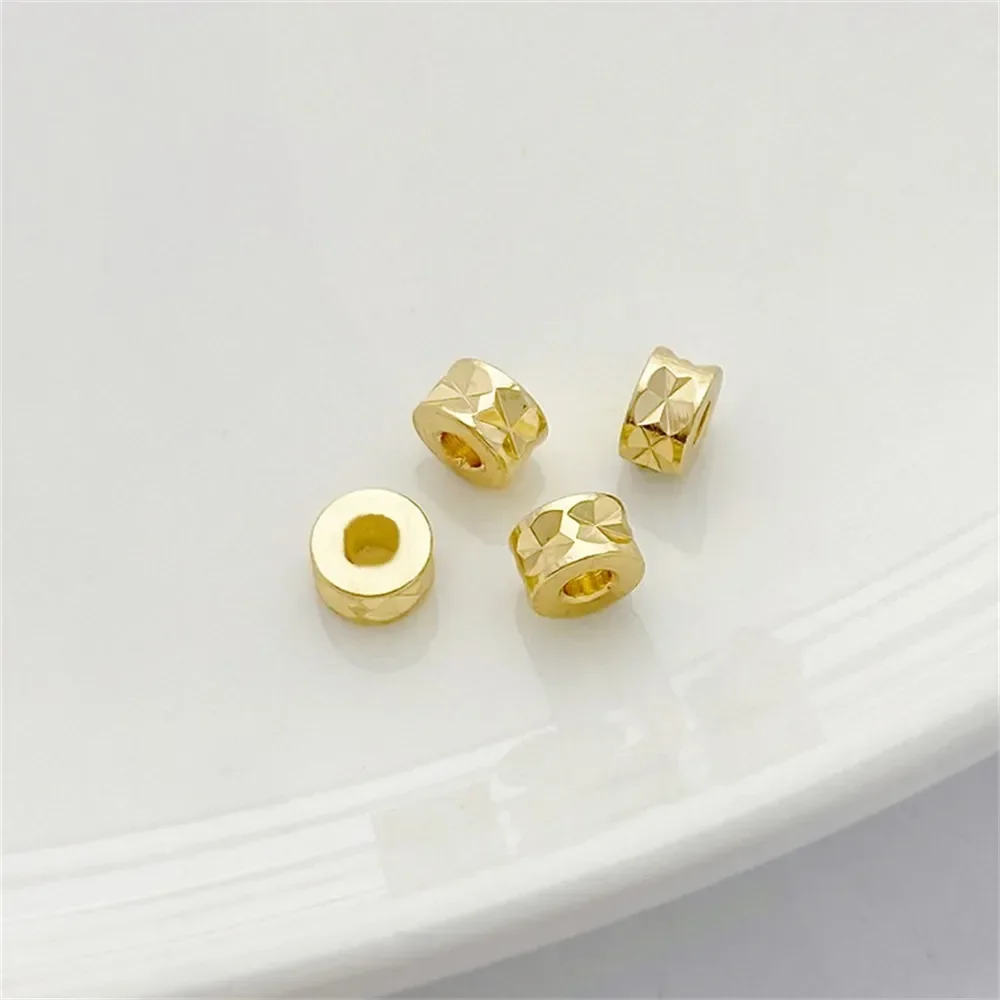 14k ouro corte-face lote flor contas redondas, contas soltas, corda diy artesanal, pulseira, colar, acessórios de material de jóias