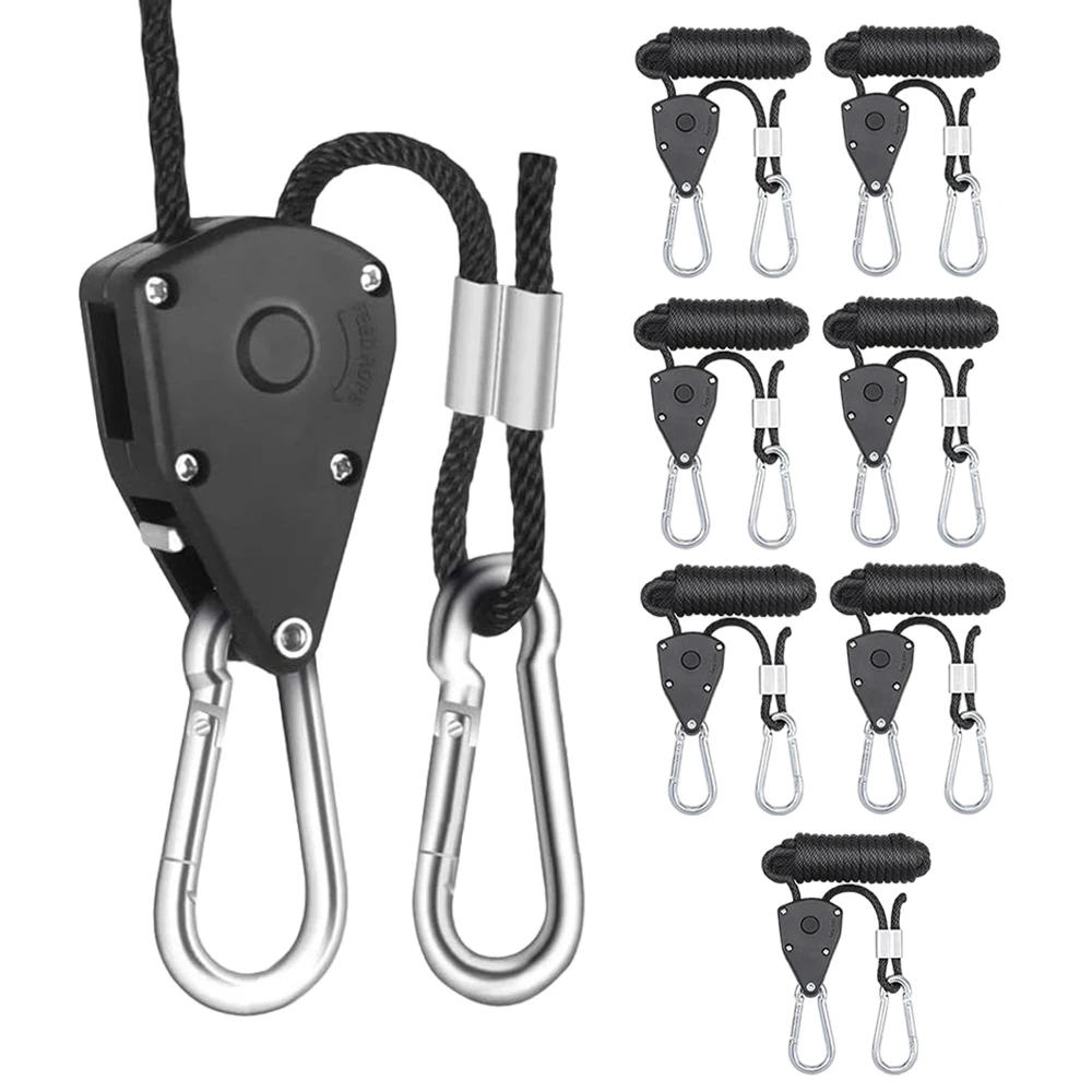 Sangles de suspension à cliquet en métal de 2 mètres, lot de 8, réglables, robustes, pour lampe de culture, filtre, tente de culture, ventilateur, auvent, tente de camping, corde de fixation