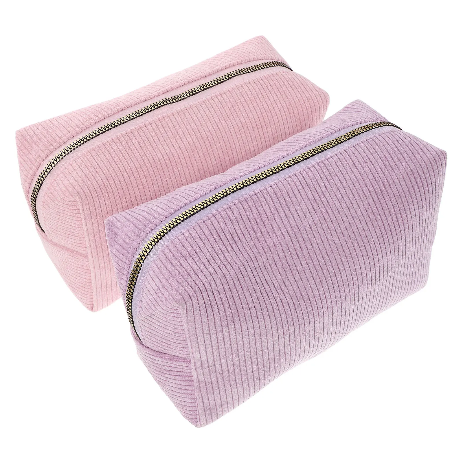 

2Pcs Travel Makeup Bags Women Portable Corduroy Organizer Zipper Toiletry Pouch Lightweight for Toiletries and