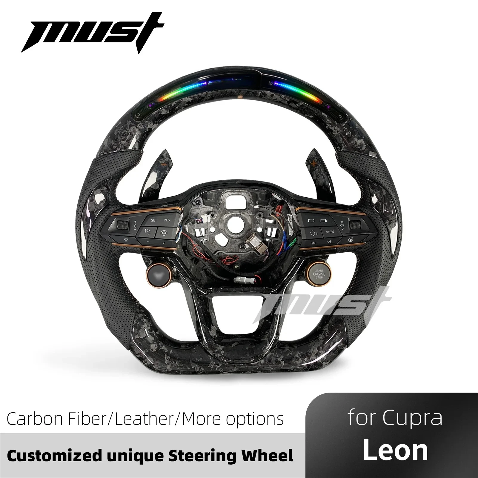For Seat Cupra 2018-2025 Formentor Tavascan Terramar Leon Arona Ibiza Ateca Customized Real Carbon Fiber Steering Wheel