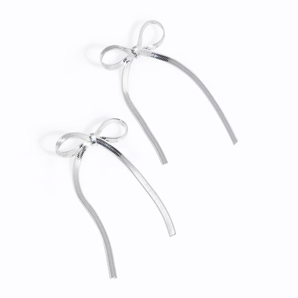 

Glossisland 925 silver plated stainless steel ladies Blade chain bow earrings Silver white trendy jewelry accessories