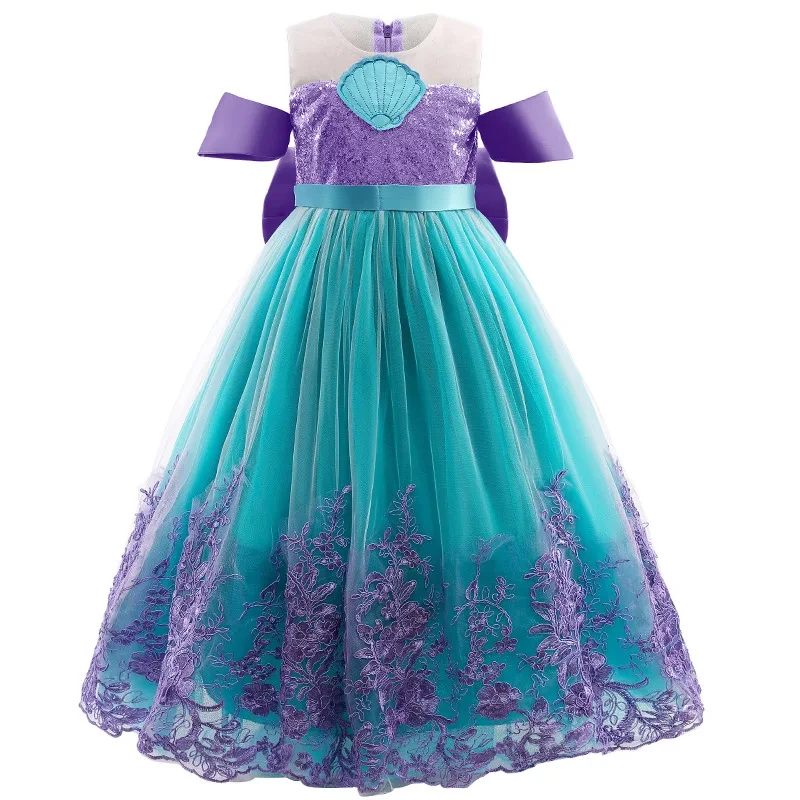 Christmas Fantasia Carnival Halloween Cosplay Princess Ariel Masquerade Birthday Party LED Dress up Little Girl Mermaid Costume