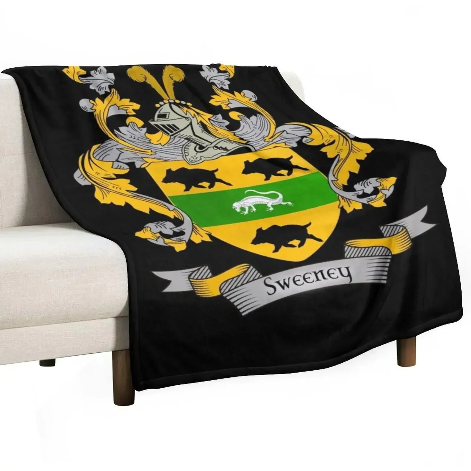 Sweeney Coat of Arms Sweeney Family Crest Throw Blanket Camping Flannel Fabric Comforter Furry Blankets