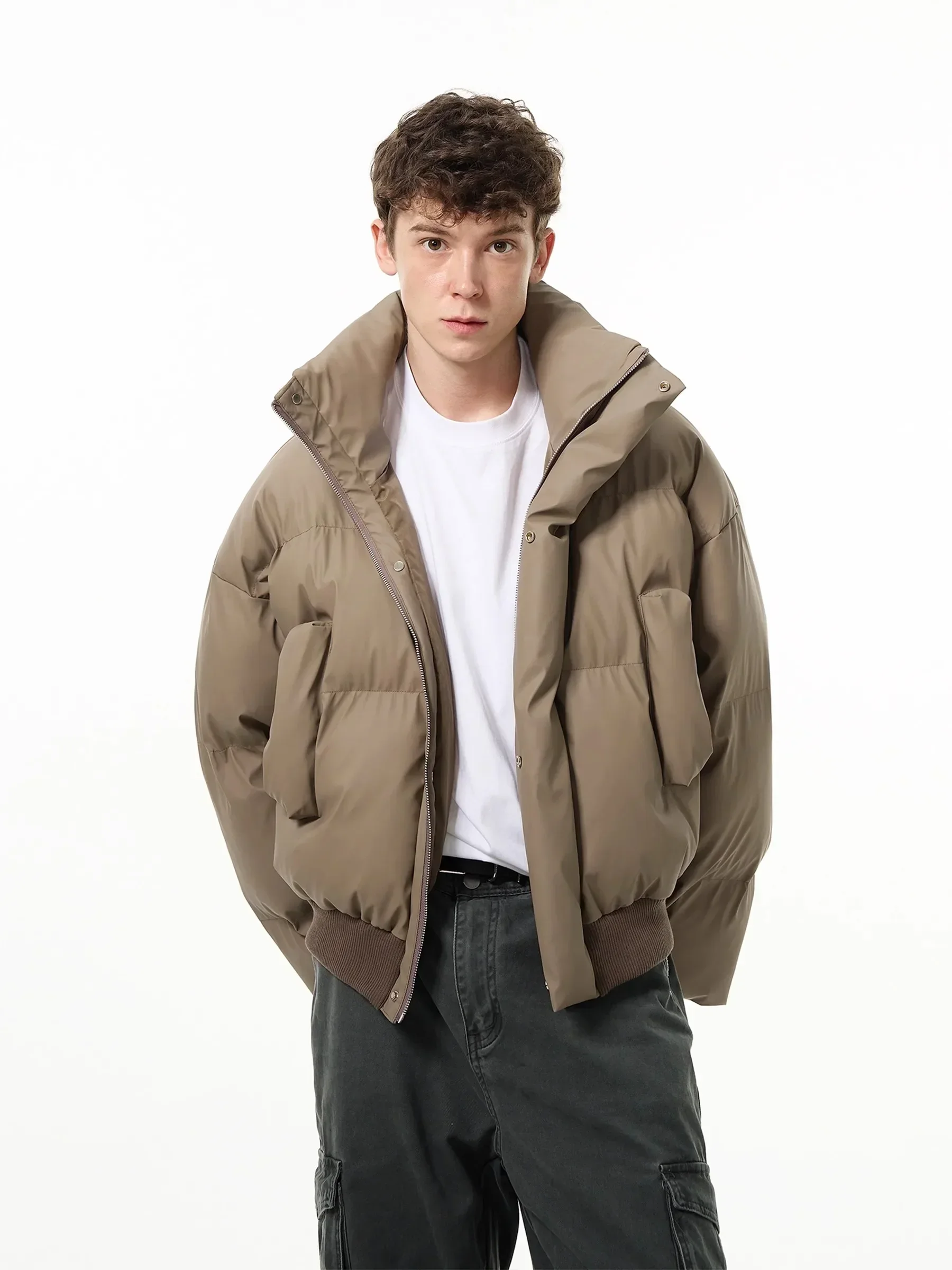 Chaqueta acolchada corta para hombre, abrigo Vintage de nicho de invierno, chaquetas acolchadas marrones, Parka para pareja