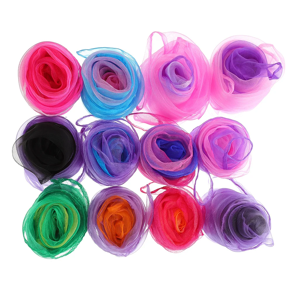 

12pcs Colorful Gift Scarf Dance Performance Kindergarten Chiffon Stage Juggling Small Square Play Accessories