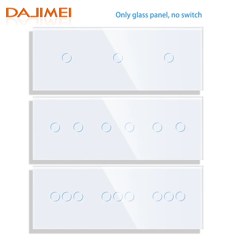 DAJIMEI DIY Wall Touch Switch Only Crystal Glass Panel 228mm 3/6/9 gang Pearl White Black Golden Grey Glass Frame DIY-Parts