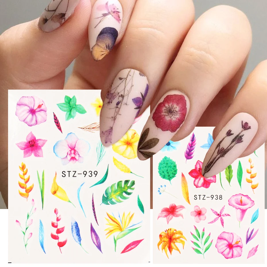1pcs Flower Series Nail Water Decal Sticker Floral Sakura Daisy Rose Leaf Transfer Slider Foil Nail Decoration SASTZ922-957-1 image 3