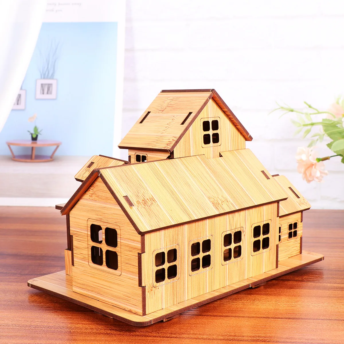 

DIY Assembling Wooden House Creative Educational Craft Bamboo Grain Color Desktop Decoration Home School Gift Ornament