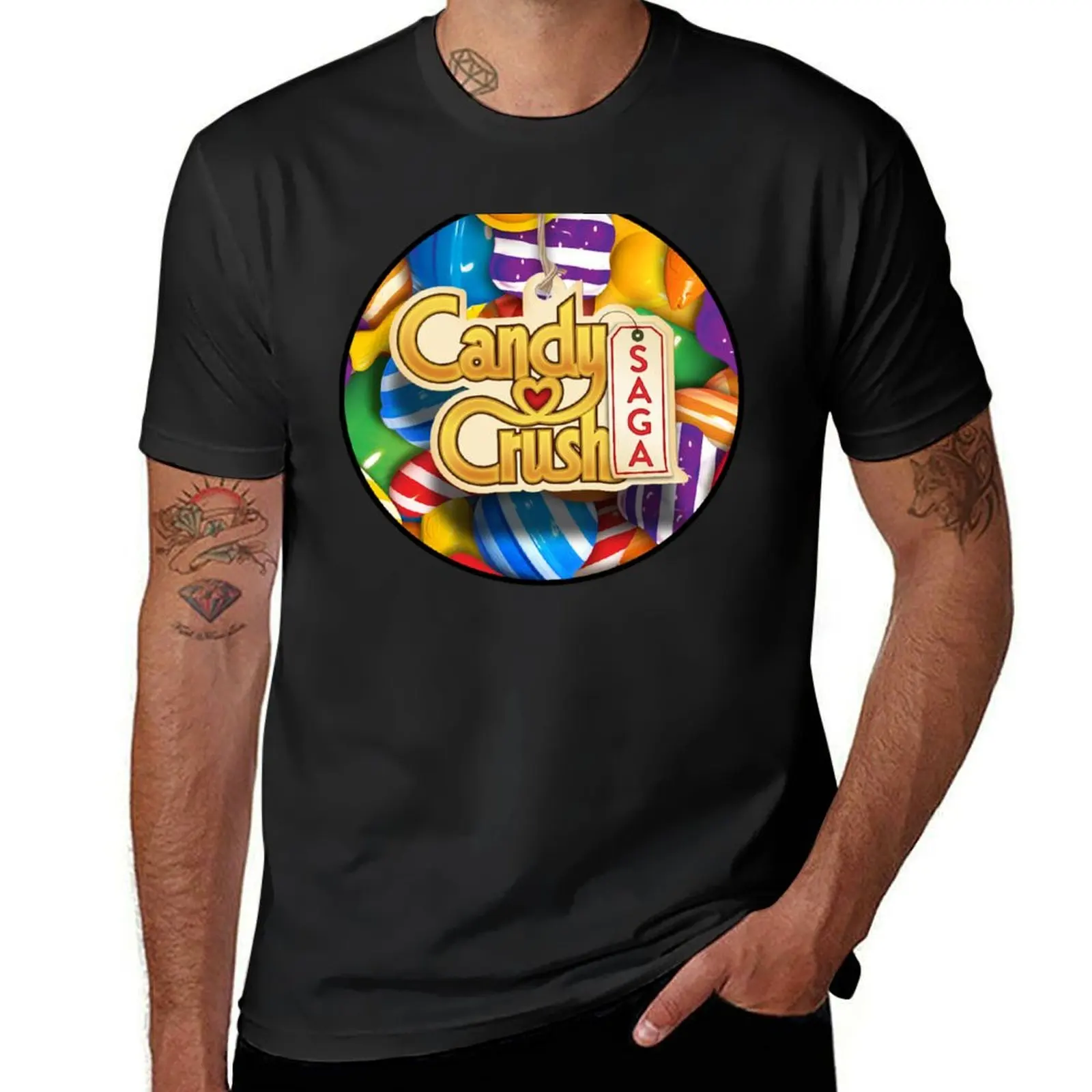 Camiseta con Logo de Candy Crush, camisetas sublimes, camisetas gráficas de baloncesto, camisetas esenciales para hombres de algodón