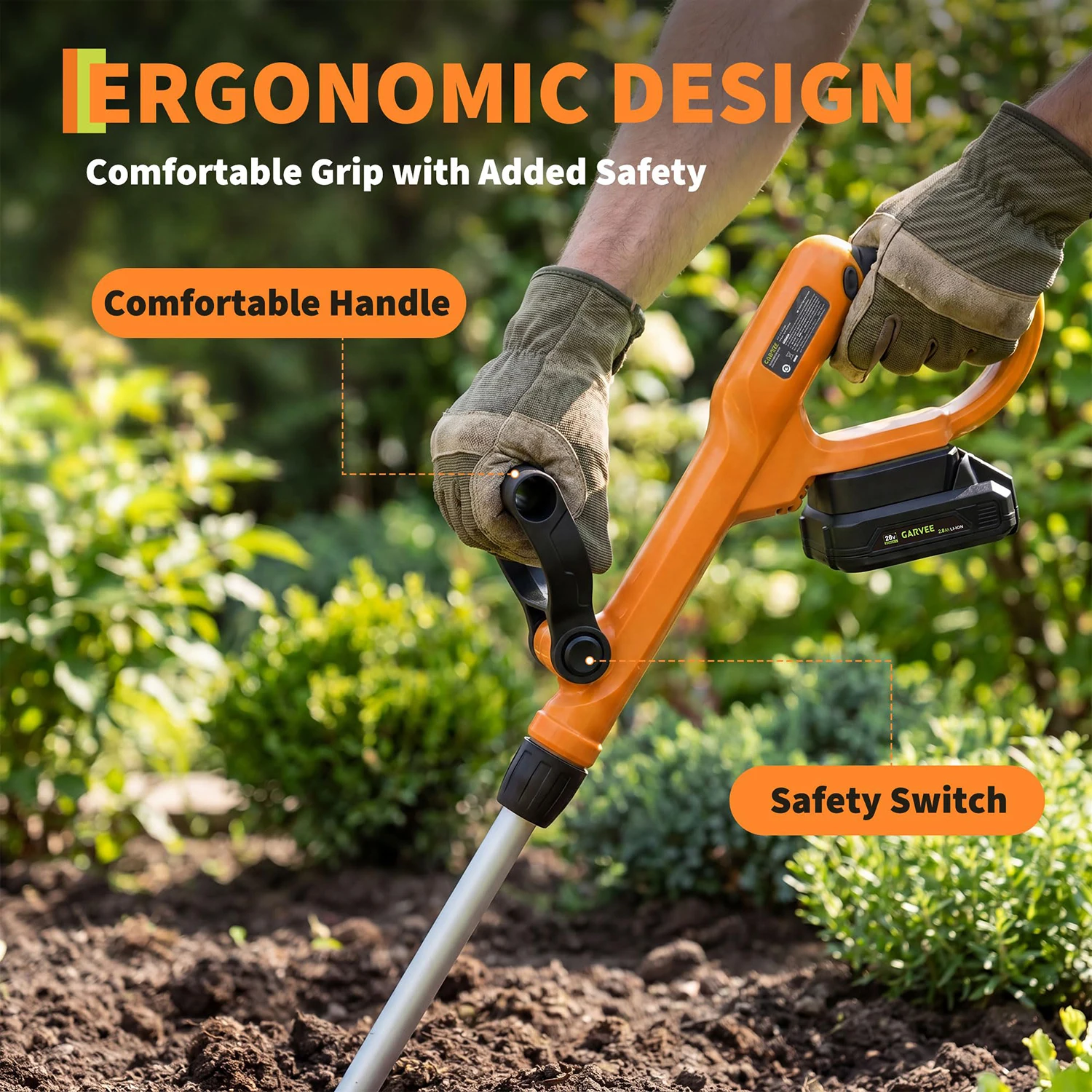 20V Cordless Garden Tiller, 2x2.0Ah Batteries Charger, 9in Width 6.3in Depth, 360RPM Electric Cultivator For Raised Beds Yard view 5