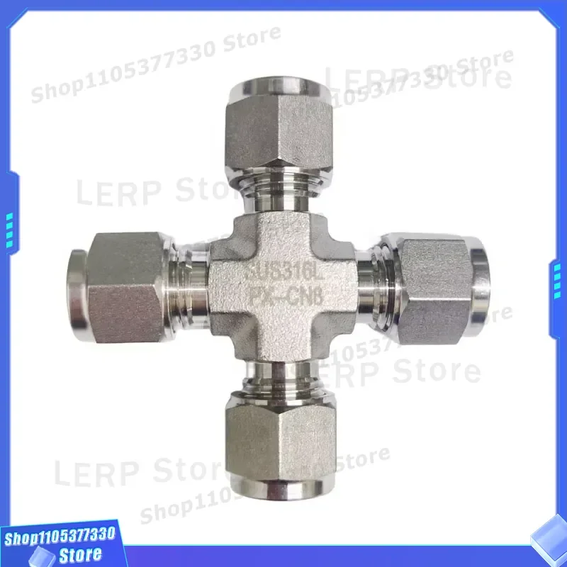 Stainless Steel 4 Way Cross Connector 8mm Pneumatic Fitting Straight Through Compression Tube Air Pipe Joint Industrial Parts