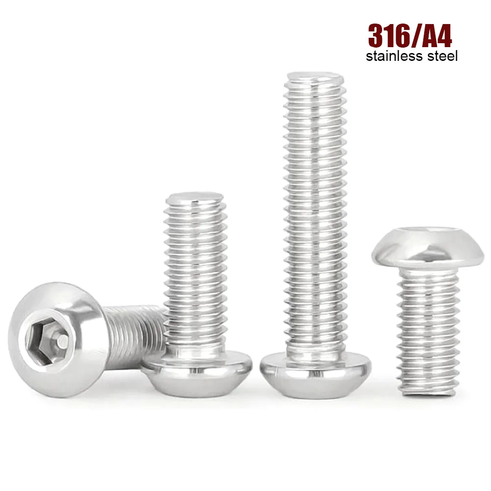 1/50 Stück 316 A4-70 Edelstahl M2 M2,5 M3 M4 M5 M6 M8 M10 M12 Innensechskant Knopf Rundkopfschraube Bolzen ISO7380