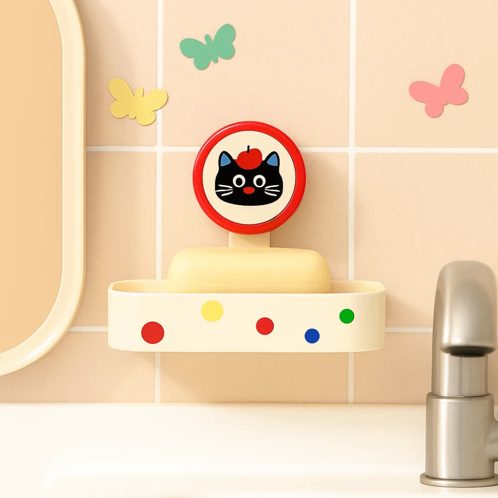 

Plastic Suction Cup Soap Box Cartoon Quick Drain Soap Drain Box Waterproof Non-Perforated Wall Mounted Soap Storage Box Bathroom