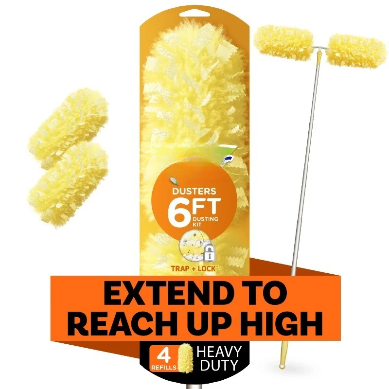 with Extension Pole, Cleaning Kit includes 6ft Extendable Handle + 4 Duster Refills