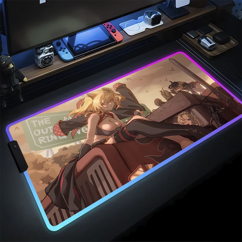 Alas Mouse RGB Zenless Zone Zero Alas Keyboard Gamer Burnice Putih Alas Mouse Meja Karet Tapis Souris Gaming LED PC Anime Mousepad