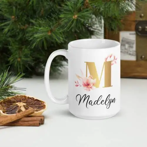 Personalized Name Coffee Mug Monogram Initial Name Coffee Mug Custom Floral