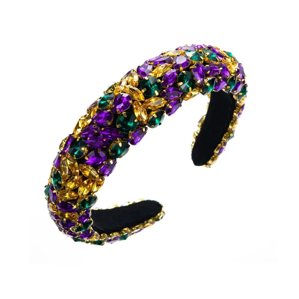 

Elegant Colorful Rhinestone Headband Jewelry Korean Style Baroque Hair Hoop Wide Edge Hairband Bride Tiaras Wedding