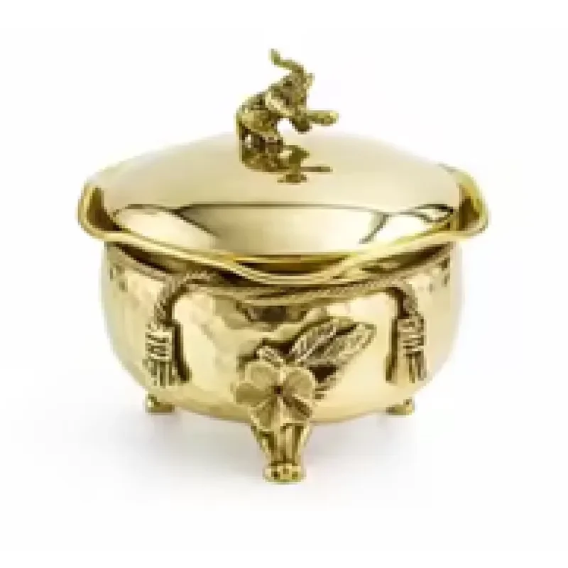 Exquisite three-piece hammered brass handset with stylish ring handle and matching lid. Sold at wholesale price.