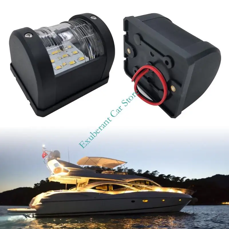 12V 1W LED Marine Navigation Light with Clear Ribbed Lens and Black Housing Mounting Base for Vessel Light Signaling