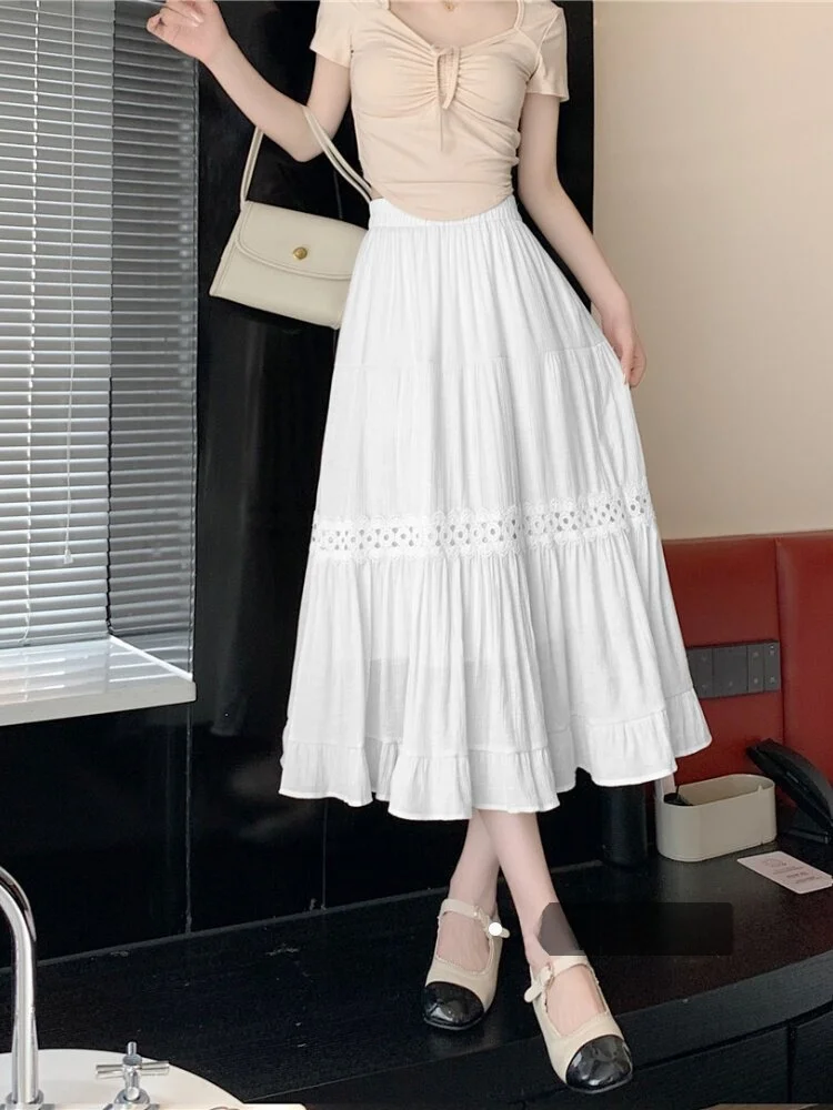 

Белая женская юбка А-силуэта с высокой талией, весенняя модная юбка-солнце средней длины для повседневной носки, модель 2026 года, новинка