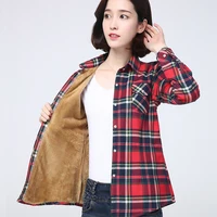 2025 invierno nueva camisa a cuadros cálida para mujer abrigo Casual polar terciopelo más chaqueta gruesa Tops estilo universitario ropa de mujer prendas de vestir exteriores