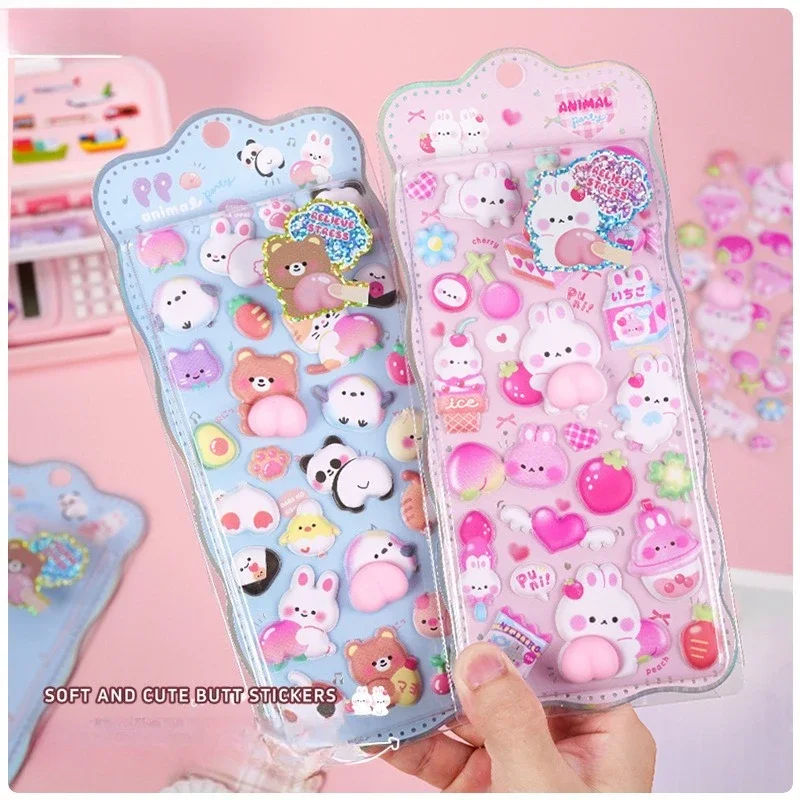 3D Cute Bunny Peach Sticker Kawaii Animals Stickers - Squishy Fidget DIY Decal for Phone Case Scrapbook, Fun Stress Relief Gift