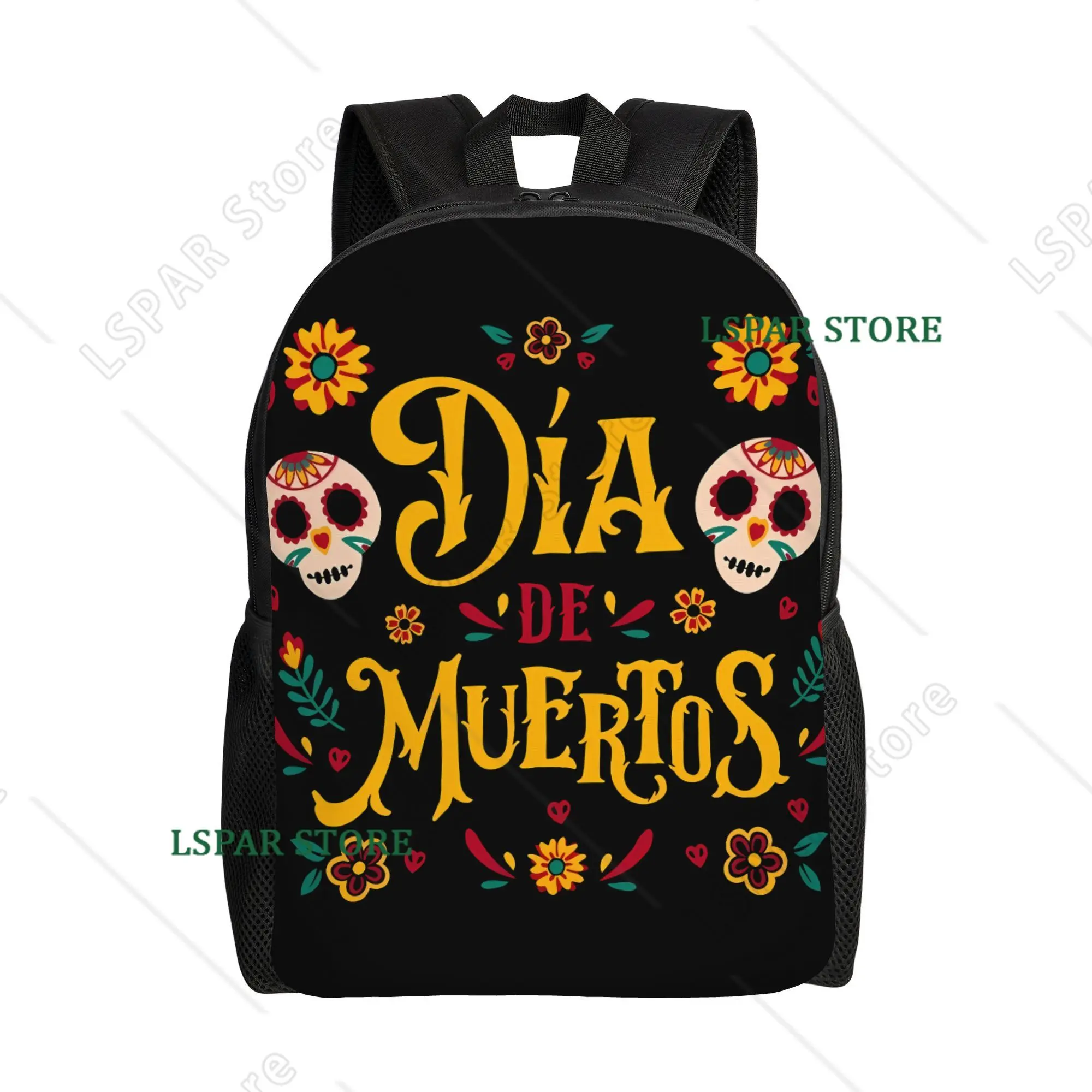 

Повседневные рюкзаки для студентов с принтами в стиле Дня мёртвых, подходящие для путешествий и ноутбуков, с регулируемыми ремнями.